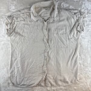 Thread and Supply Top Casual Button Down Shirt Short Sleeve Women's Medium White